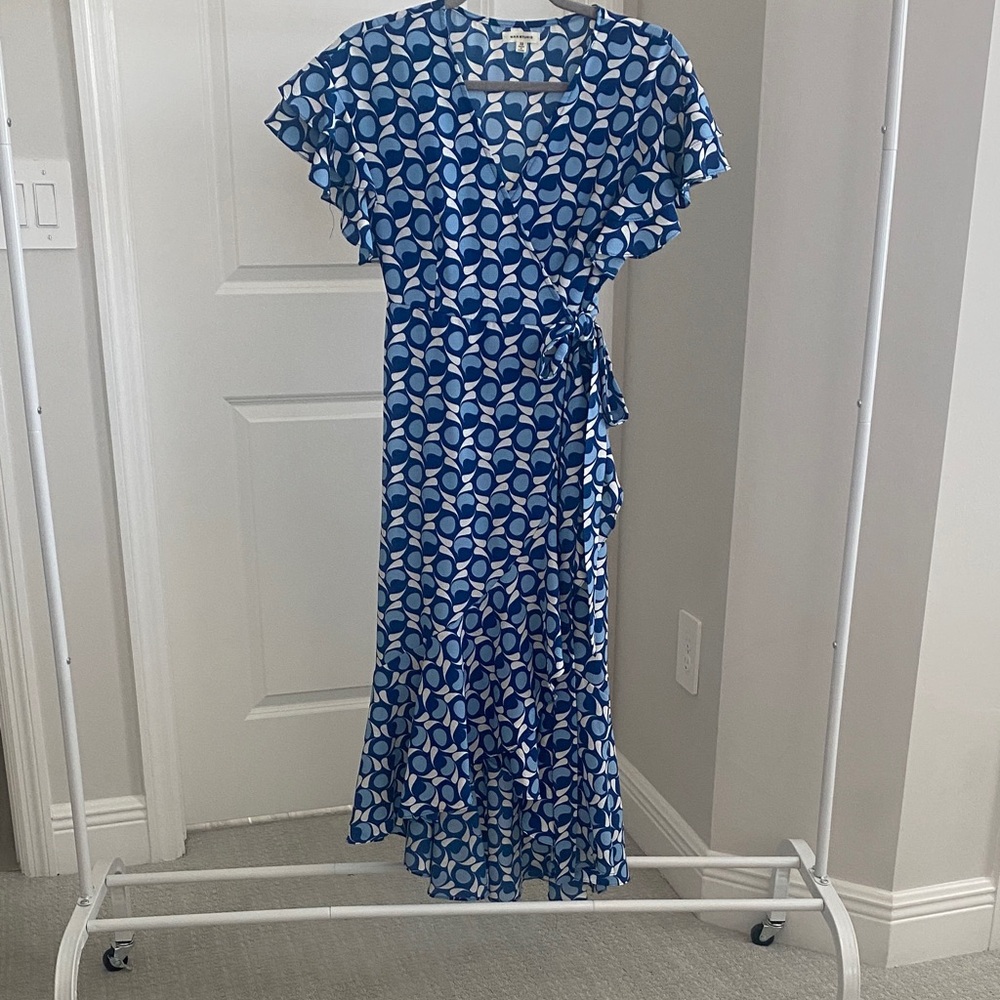 Max Studio Blue and White Circle Print Midi Dress